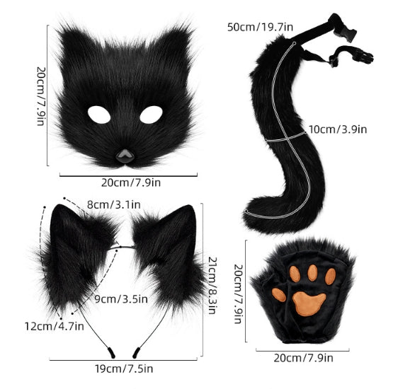 White Halloween Furry Fox Costume Set Plush Mask Ears Headband Tail And Paws For Cosplay Other Costume Accessories