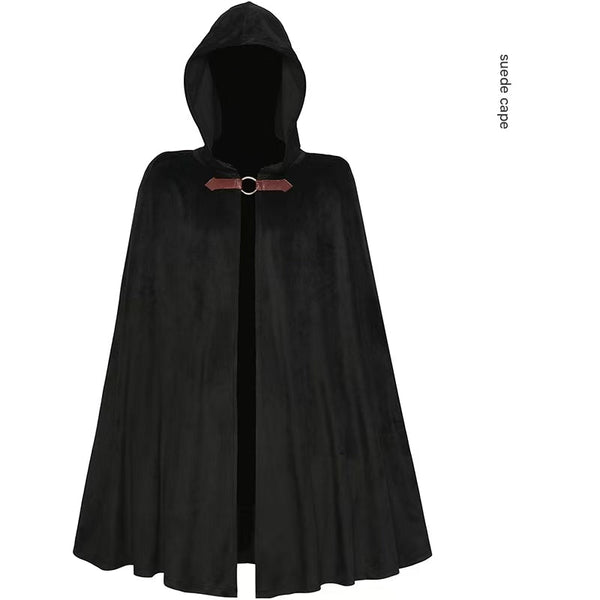 Black Shadow Wanderer Hooded Cape Premium Velvet Robe For Jedi Wizard & Medieval Cosplay Other Costume Accessories