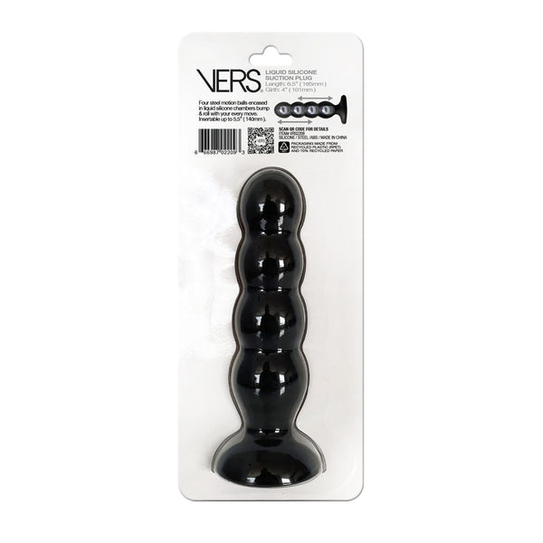 Vers Liquid Silicone Suction Plug Black 16.5 Cm Butt With Internal Steel Balls Dildos