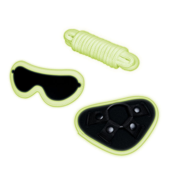 Whipsmart Glow In The Dark 4Pc Strap On Set 15.2 Cm With Eye Mask & Rope Strap Ons