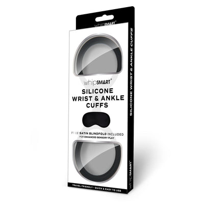 Whipsmart Silicone Wrist & Ankle Cuffs Black Restraints With Bonus Eye Mask Cuffs & Shackles