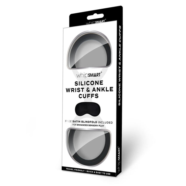 Whipsmart Silicone Wrist & Ankle Cuffs Black Restraints With Bonus Eye Mask Cuffs & Shackles