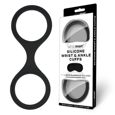 Whipsmart Silicone Wrist & Ankle Cuffs Black Restraints With Bonus Eye Mask Cuffs & Shackles