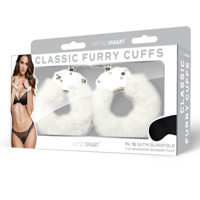 Whipsmart Classic Furry Cuffs White Restraints With Bonus Eye Mask Cuffs & Shackles