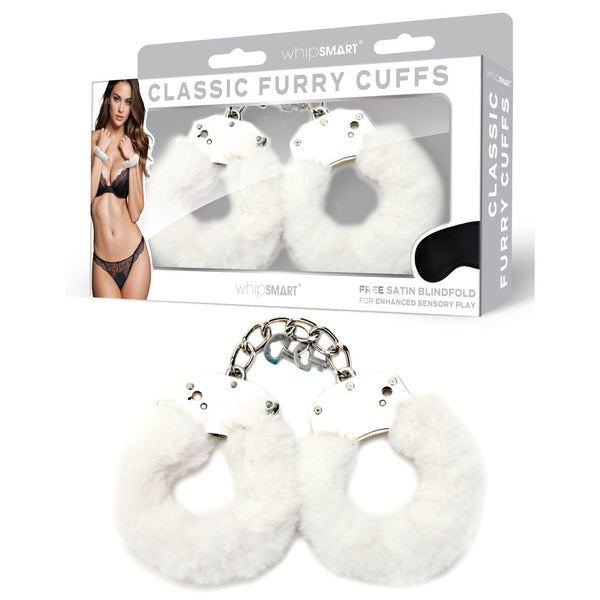 Whipsmart Classic Furry Cuffs White Restraints With Bonus Eye Mask Cuffs & Shackles
