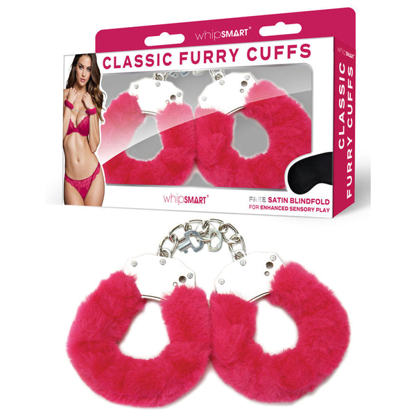 Whipsmart Classic Furry Cuffs Hot Pink Restraints With Bonus Eye Mask Cuffs & Shackles