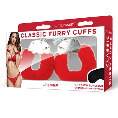 Whipsmart Classic Furry Cuffs Red Restraints With Bonus Eye Mask Cuffs & Shackles