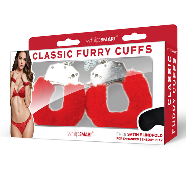 Whipsmart Classic Furry Cuffs Red Restraints With Bonus Eye Mask Cuffs & Shackles