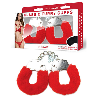 Whipsmart Classic Furry Cuffs Red Restraints With Bonus Eye Mask Cuffs & Shackles