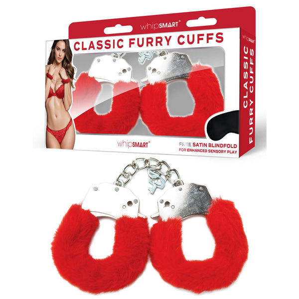 Whipsmart Classic Furry Cuffs Red Restraints With Bonus Eye Mask Cuffs & Shackles
