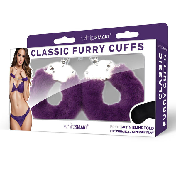 Whipsmart Classic Furry Cuffs Purple Restraints With Bonus Eye Mask Cuffs & Shackles