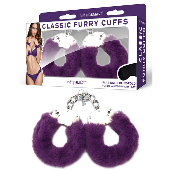 Whipsmart Classic Furry Cuffs Purple Restraints With Bonus Eye Mask Cuffs & Shackles