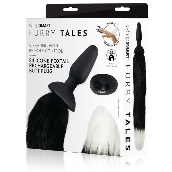 Whipsmart Furry Tales Silicone Foxtail Rechargeable Butt Plug Black 9.5 Cm Vibrating With Tail & Remote Control Vibrating Butt Plugs