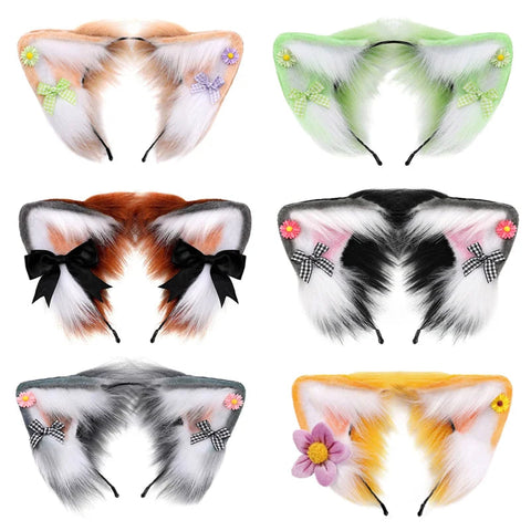 Women Girls Cartoon Fox Ears Shaped Headband Plush Hair Hoop Cosplay Accessories Headbands