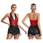 Womens Jazz Latin Dance Performance Costume Halter Backless Sequins Jumpsuit Women's Costumes