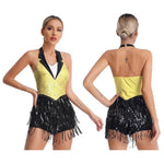 Womens Jazz Latin Dance Performance Costume Halter Backless Sequins Jumpsuit Women's Costumes