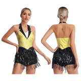 Womens Jazz Latin Dance Performance Costume Halter Backless Sequins Jumpsuit Women's Costumes