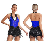 Womens Jazz Latin Dance Performance Costume Halter Backless Sequins Jumpsuit Women's Costumes
