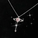 Veile Studios Moving Cupid Heart Angel Wings Tassel Necklace Crystal Clavicle Chain Women Jewelry Gift Necklaces & Pendants