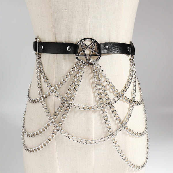 Veile Studios Womens Multi Layer Chain Belt Hollow Fringe Body  Pin Buckle Five Cosplay & Roleplay