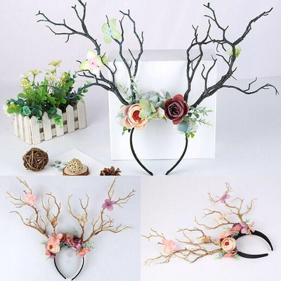 Gothic Deer Antlers Flower Hair Band Christmas Cosplay Hair Accessories