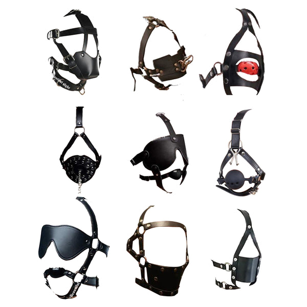 Ball Gag Head Harness Mask Muzzle Blindfold  Kink  Fetish Restraints Gags