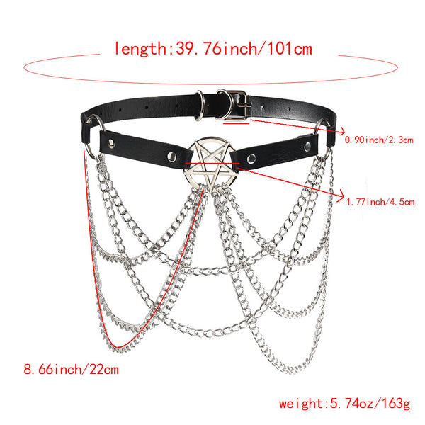 Veile Studios Womens Multi Layer Chain Belt Hollow Fringe Body  Pin Buckle Five Cosplay & Roleplay