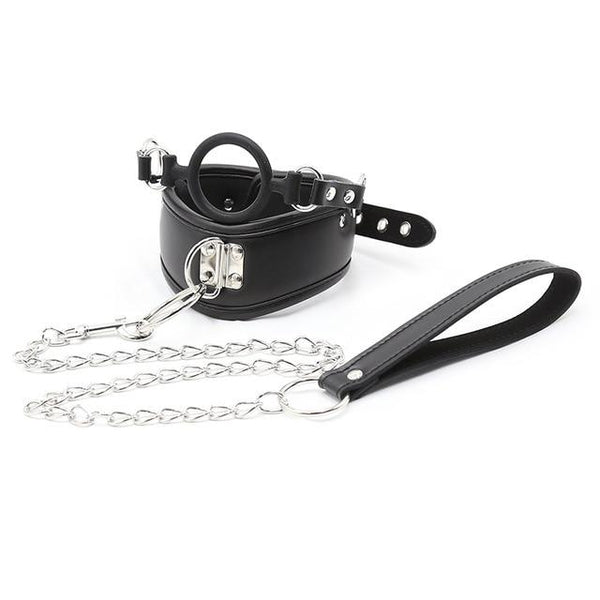 Black Posture Collar O Ring Gag Chain Leash   Restraints Collars & Leashes