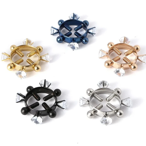 2Pcs Nipple Clamps Stainless Steel Crystal Ring Breast Clips Stimulator Erotic Sm Toys For Women 5 Colors Choose Nipple & Clitoral Toys