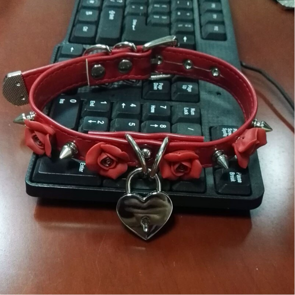 Collar Spikes Flowers Choker Necklaces Slave Play Owned Submissive Collars & Leashes