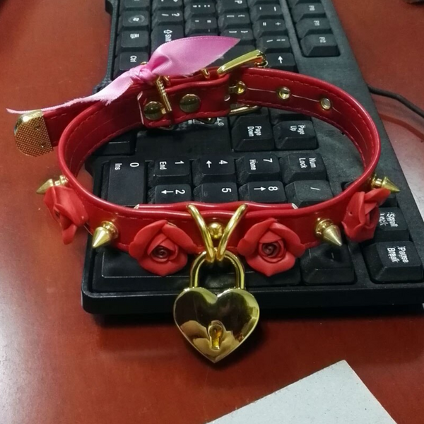 Collar Spikes Flowers Choker Necklaces Slave Play Owned Submissive Collars & Leashes