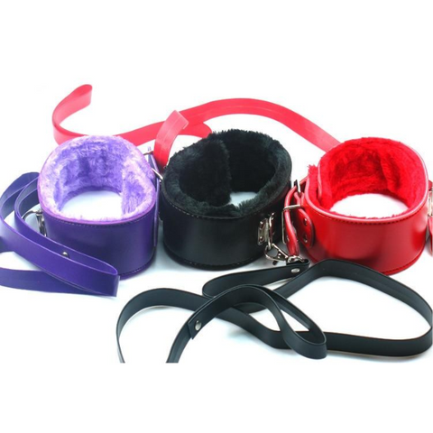 Bdsm Plush Adjustable Collar Leash Purple Black Red Bondage Restraints Kink
