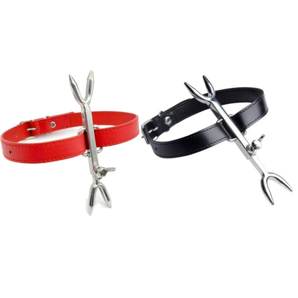 Stainless Steel Punishment Posture Collar Leather Fork  Restraints Collars & Leashes