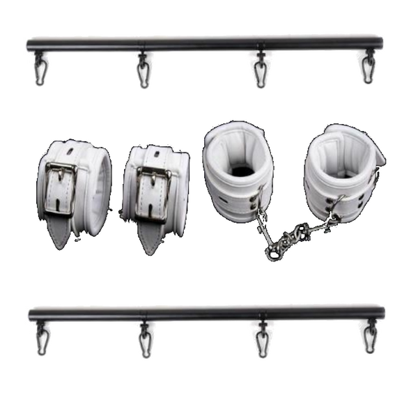 White Wrist Ankle Cuffs Spreader Bar  Kink Restraints Spreader Bars