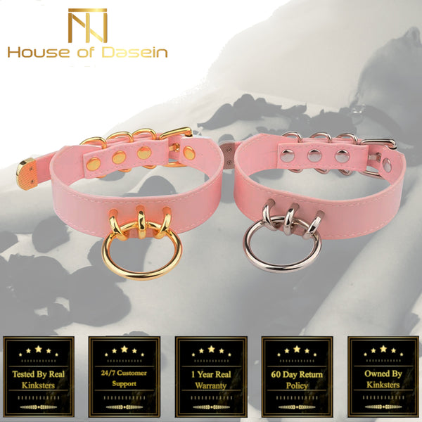 Pink Faux Leather Silver Gold Ring Kitten Submissive Collar Collars & Leashes