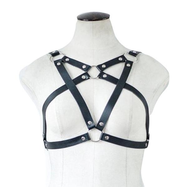 Belted Pentagram Harness Women Body Fetish Clothing Black  Clothing