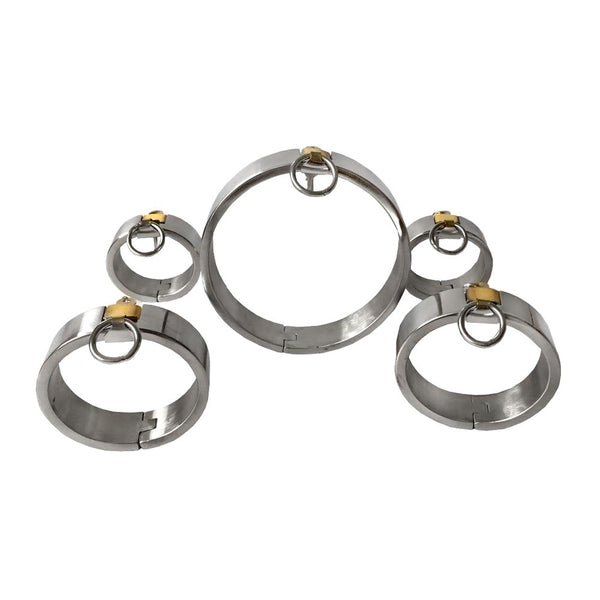 Stainless Steel Locking  Handcuffs Collar Shackles Restraints Kit Collars & Leashes