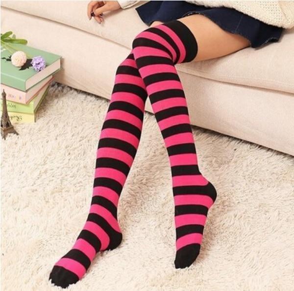 Black Pink Thigh Highs Socks