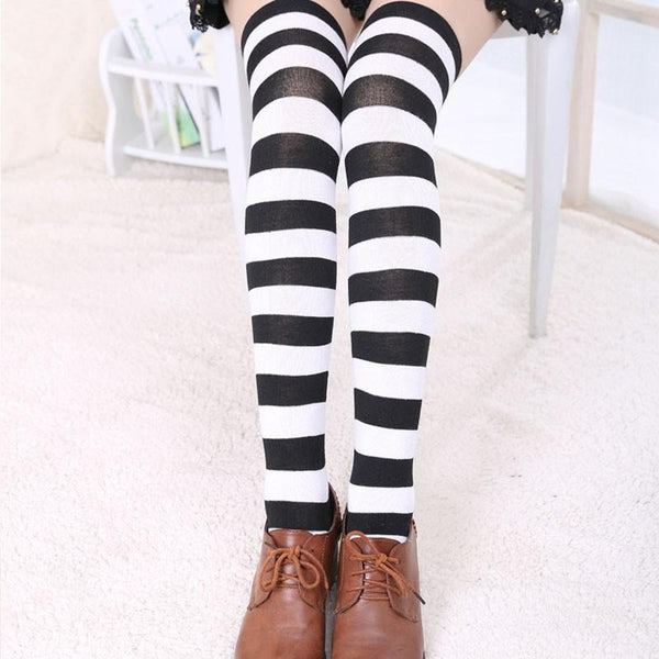 Black Striped Thigh Highs Socks