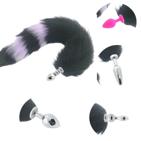 Black Fox Tail Anal Butt Plug Faux Fur Stainless Steel Cosplay Bdsm Pet Play