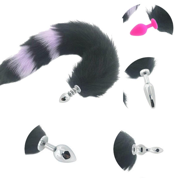 Black Fox Tail Anal Butt Plug Faux Fur Stainless Steel Cosplay  Pet Play Butt Plug Tails