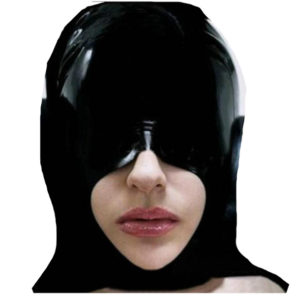 Black Half Face Latex Hood Eye Cover Rubber Open Mouth Mask  Fetish Hoods