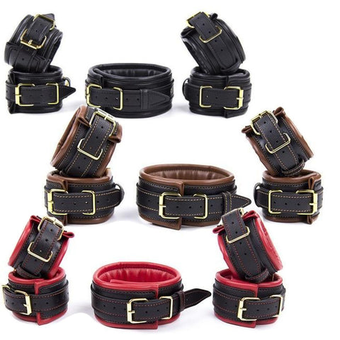 Black Red Soft Padded Collar Wrist Ankle Cuffs Bondage Bdsm Restraints Kit