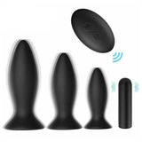 Black Silicone Butt Plug Set Wireless Vibrator Anal Training Bdsm