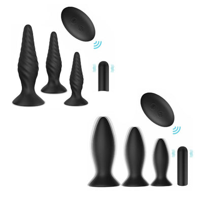 Black Silicone Butt Plug Set Wireless  Anal Training  Vibrating Butt Plugs