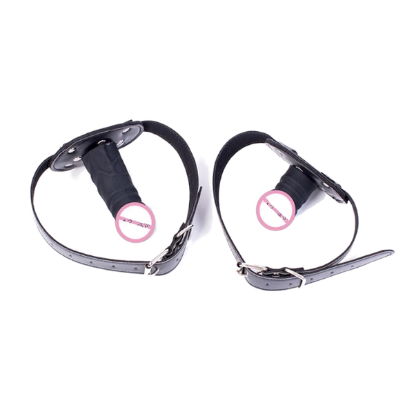 Black Silicone Dildo Gag Phallic Mouth Muzzle  Restraint Gags