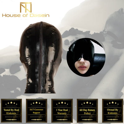 Black Half Face Latex Hood Eye Cover Rubber Open Mouth Mask  Fetish Hoods