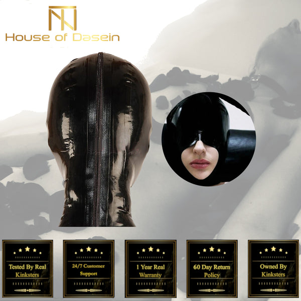 Black Half Face Latex Hood Eye Cover Rubber Open Mouth Mask  Fetish Hoods