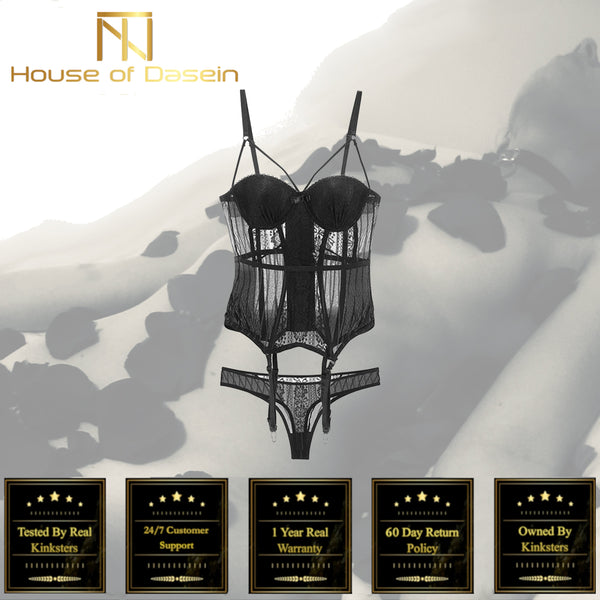 Black High Elasticity Corset Bustier Cup Garter Set With Straps Lingerie Corsets