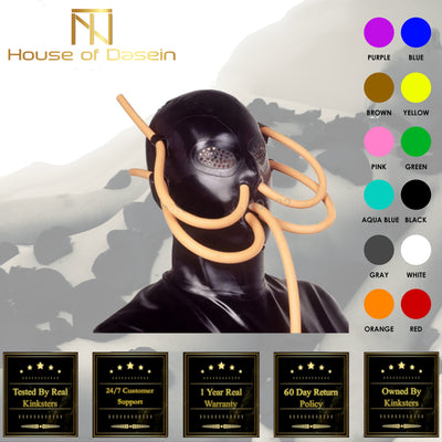 Black Latex Hood Rubber Breathing Tubes Octopus Mask  Fetish Hoods